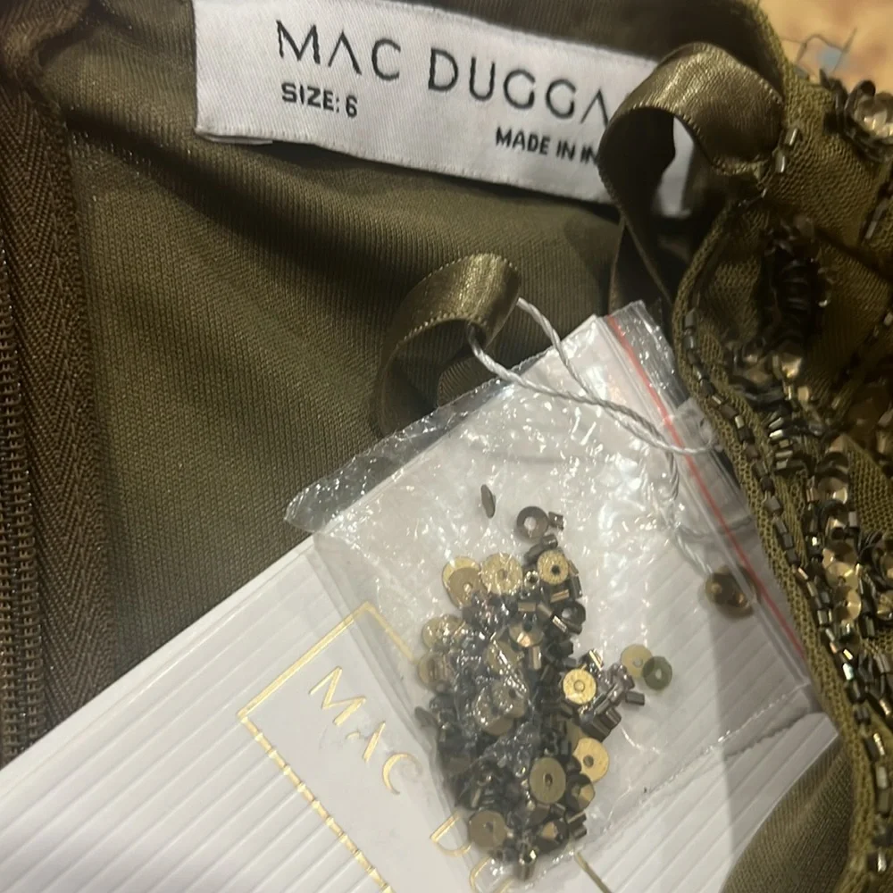 Mac Duggal Green Embellished 3/4 Sleeve V Neck A Line Dress Size 6 - Picture 7 of 11